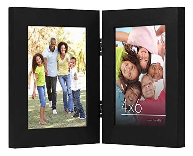 Americanflat Hinged 4x6 Picture Frame with Shatter-Resistant Glass - Double Picture Frames with Engineered Wood - Signature Collection - Photo Frame for Tabletop Display - Black - Image 4